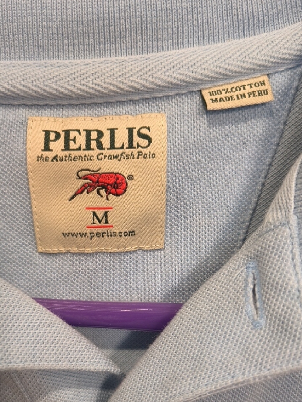 Perlis Men’s Light Blue Polo Shirt with Embroidered Crawfish Logo Medium - Picture 2 of 5
